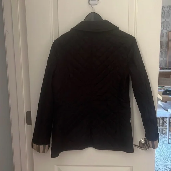 Burberry Brit Black Quilted Jacket with Nova Check Plaid- S - Picture 7 of 7